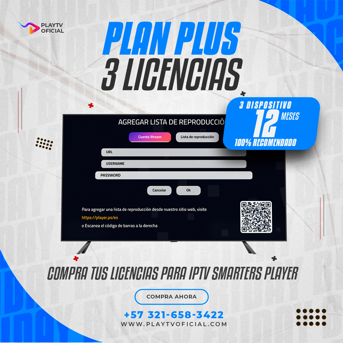 LICENCIA IPTV SMARTERS PLAYER (3 DISPOSITIVO)